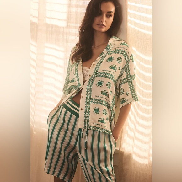 Anthropologie‎ Satin Striped Silky Bermuda Boxer Long Shorts Size Small - Picture 2 of 8